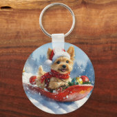 Chesapeake Bay Terrier Hond in Sledge Kerstmis Sleutelhanger (Voorkant)
