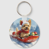 Chesapeake Bay Terrier Hond in Sledge Kerstmis Sleutelhanger (Achterkant)