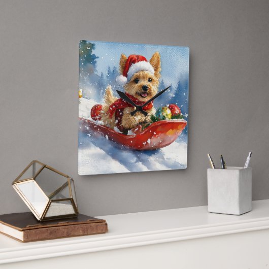Chesapeake Bay Terrier Hond in Sledge Kerstmis Vierkante Klok (Kantoor)