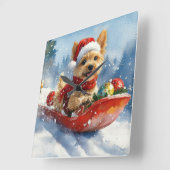 Chesapeake Bay Terrier Hond in Sledge Kerstmis Vierkante Klok (Hoek)