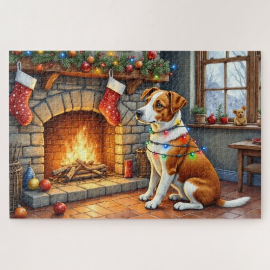 Chesapeake Bay Terrier Openhaard Kerstlichten Legpuzzel (Horizontaal)