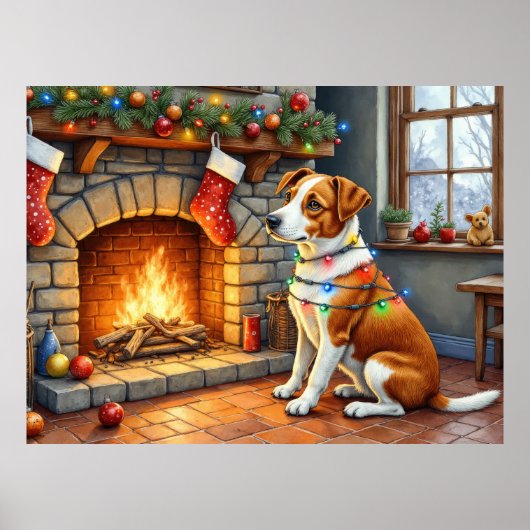 Chesapeake Bay Terrier Openhaard Kerstlichten Poster (Voorkant)
