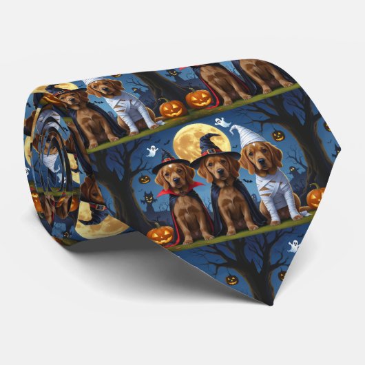 Chesapeake Bay Terrier Pompoen Halloween Grappig Stropdas (Opgerold)