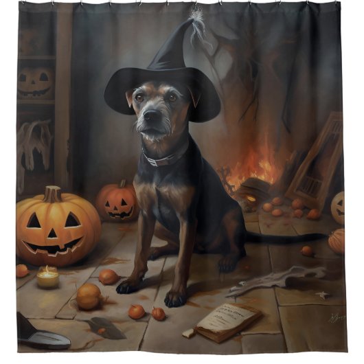 Chesapeake Bay Terrier pompoenen Halloween eng Douchegordijn (Voorkant)