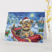 Chesapeake Bay Terrier Sleigh Snow Kerstmis Kaart (Gele Bloem)