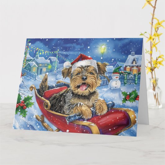 Chesapeake Bay Terrier Sleigh Snow Kerstmis Kaart (Gele Bloem)