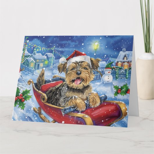 Chesapeake Bay Terrier Sleigh Snow Kerstmis Kaart (Voorkant)