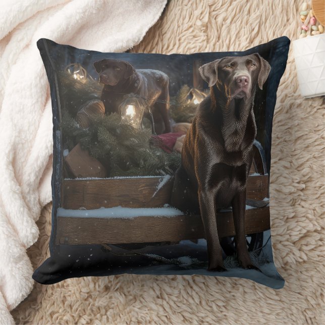 Chesapeake Bay Terrier Sneeuw Slede Kerstmis   Kussen (Deken)