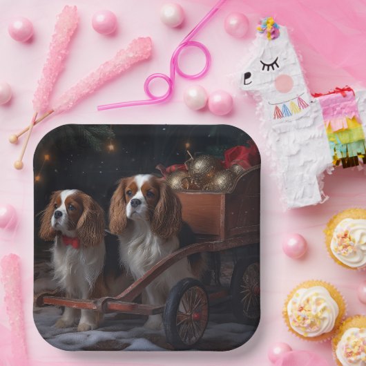 Chesapeake Bay Terrier Snowy Sleigh Kerst Papieren Bordje (Feest)