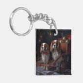 Chesapeake Bay Terrier Snowy Sleigh Kerst Sleutelhanger (Voorkant Links)