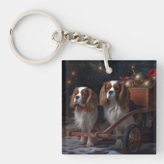 Chesapeake Bay Terrier Snowy Sleigh Kerst Sleutelhanger (Voorkant)