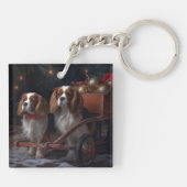 Chesapeake Bay Terrier Snowy Sleigh Kerst Sleutelhanger (Achterkant)