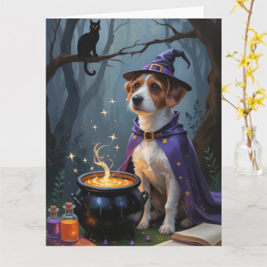 Chesapeake Bay Terrier Whimsical Halloween Kaart (Gele Bloem)