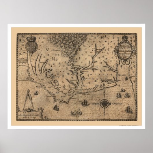 Chesapeake Bay Virginia Map 1590 Poster (Voorkant)
