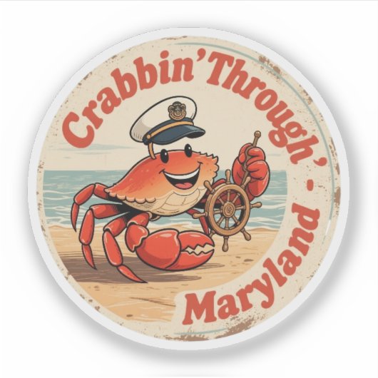 Chesapeake Charm_ Maryland Krab Captain Sticker (Voorkant)
