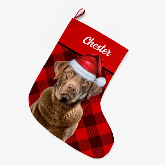 Chesapeake Retriever Holiday Plaid Gepersonaliseer Grote Kerstsok (Voorkant (Hangend))