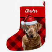 Chesapeake Retriever Holiday Plaid Gepersonaliseer Grote Kerstsok (Achterkant)