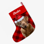 Chesapeake Retriever Holiday Plaid Gepersonaliseer Grote Kerstsok (Achterkant (Hangend))