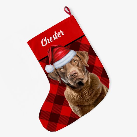 Chesapeake Retriever Holiday Plaid Gepersonaliseer Grote Kerstsok (Achterkant (Hangend))