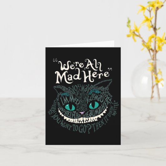 Cheshire Alice Cat We're All Mad Here Wonderland Kaart (Gele Bloem)