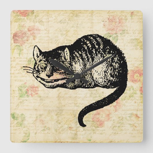 Cheshire Cat Alice in Wonderland Art Illustratie Vierkante Klok (Voorkant)