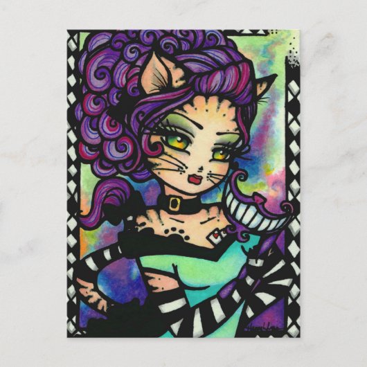 Cheshire Cat Alice Smoke Fairy Fantasy Art Girl Briefkaart (Voorkant)