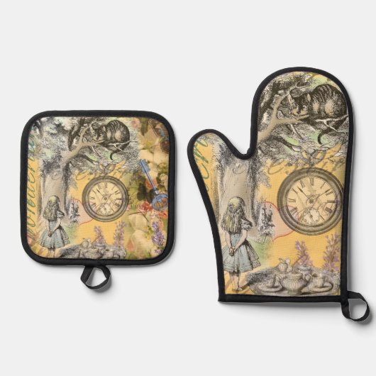Cheshire Cat Alice Wonderland Ovenwant & Pannenlap Set (Voorkant)