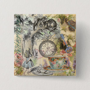 Cheshire Cat Alice Wonderland Vierkante Button 5,1 Cm