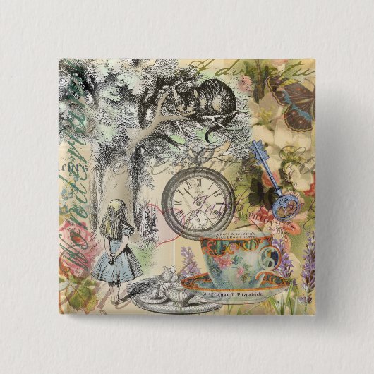 Cheshire Cat Alice Wonderland Vierkante Button 5,1 Cm (Voorkant)