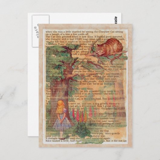 Cheshire cat en Alice Briefkaart (Voorkant / Achterkant)