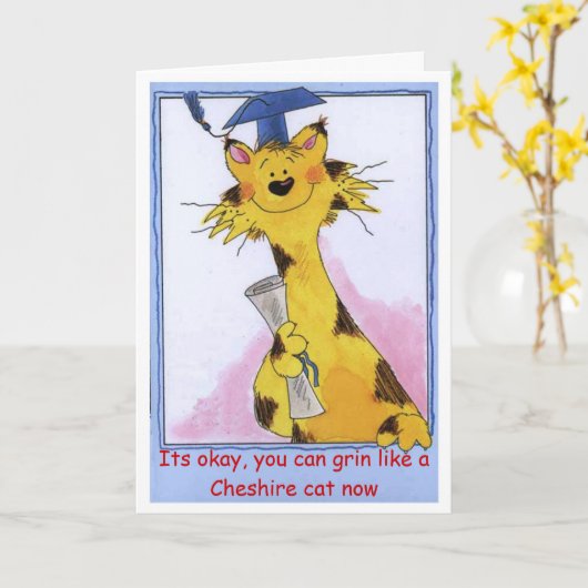 Cheshire Cat Grin - Afstuderen Kaart (Gele Bloem)