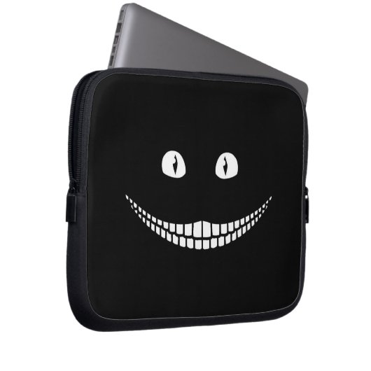 Cheshire Cat Grin Black Electronics Bag Laptop Sleeve (Voorkant Rechts)