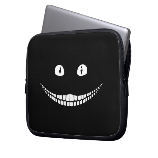 Cheshire Cat Grin Black Electronics Bag Laptop Sleeve (Voorkant Links)