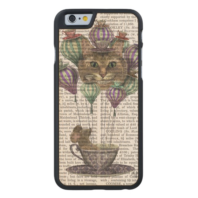 Cheshire Cat Hot Air ballon Carved Wood iPhone Hoesje (Achterkant)