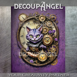 Cheshire Cat in Paarse Steampunk stijl Decoupage Tissuepapier