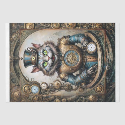 Cheshire Cat in Steampunk Wonderland Decoupage Tissuepapier (Voorkant)