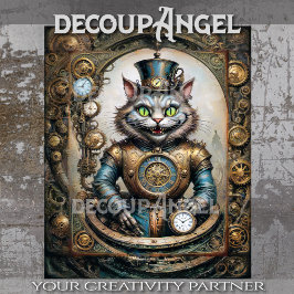 Cheshire Cat in Steampunk Wonderland Decoupage Tissuepapier