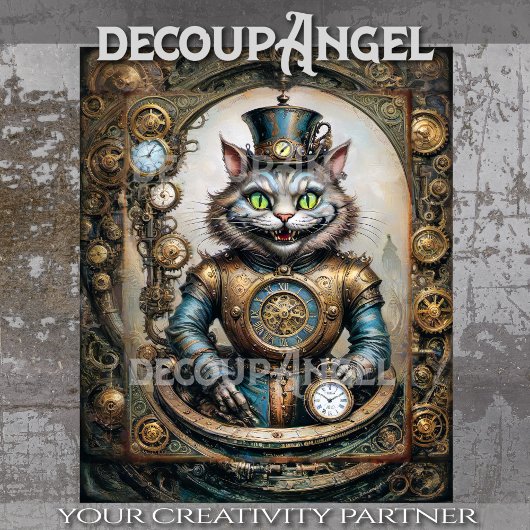 Cheshire Cat in Steampunk Wonderland Decoupage Tissuepapier