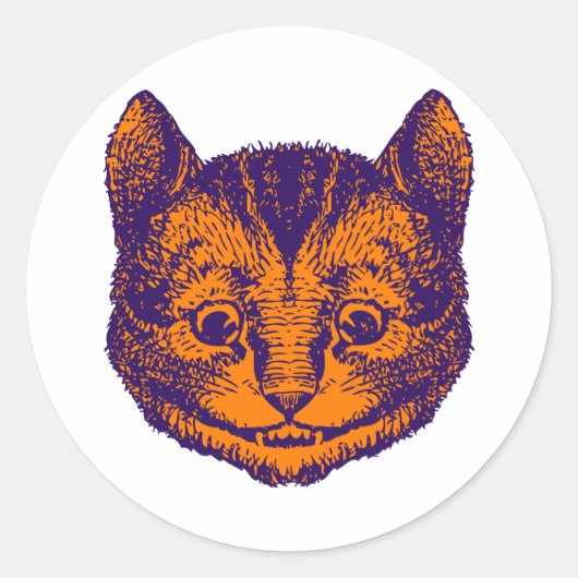 Cheshire Cat Inked Paarse Sinaasappel Ronde Sticker (Voorkant)