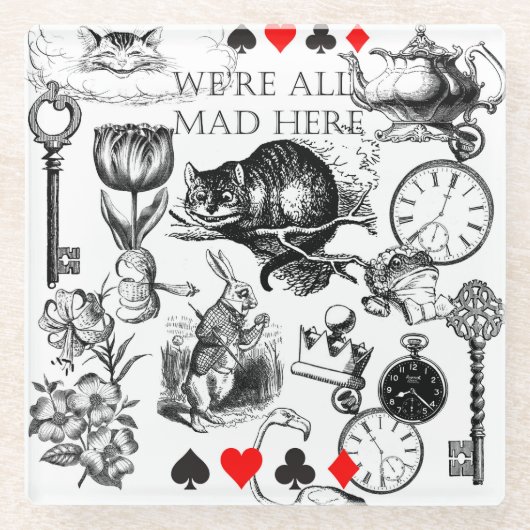 Cheshire Cat klassieker Alice in wonderland gek Glazen Onderzetter (Voorkant)