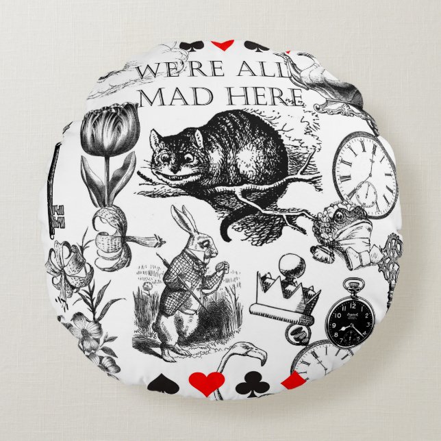 Cheshire Cat klassieker Alice in wonderland gek Rond Kussen (Voorkant)