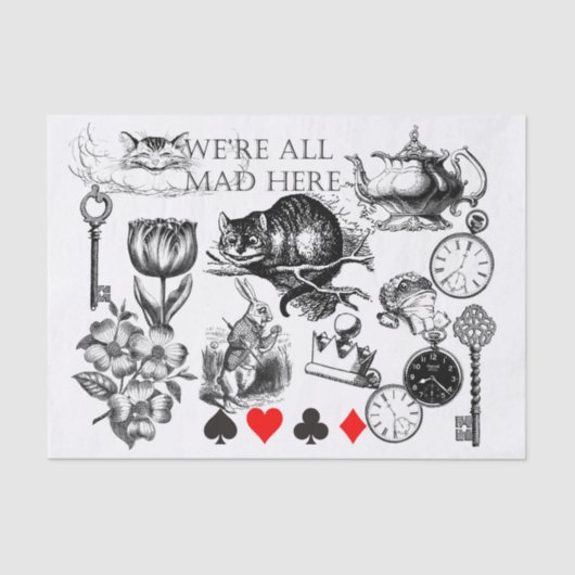 Cheshire Cat klassieker Alice in wonderland gek Tissuepapier (Voorkant)