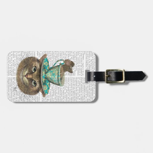 Cheshire Cat met Cup op kop Bagagelabel (Voorkant horizontaal)