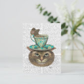 Cheshire Cat met Cup op kop Briefkaart (Staand voorkant)