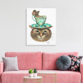 Cheshire Cat met Cup op kop Canvas Afdruk (Insitu (Woonkamer))