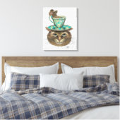 Cheshire Cat met Cup op kop Canvas Afdruk (Insitu (Slaapkamer))