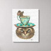 Cheshire Cat met Cup op kop Canvas Afdruk (Voorkant)
