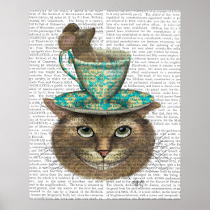 Cheshire Cat met Cup op kop Poster