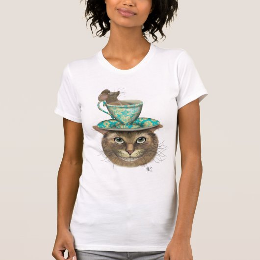 Cheshire Cat met Cup op kop T-shirt (Voorkant)