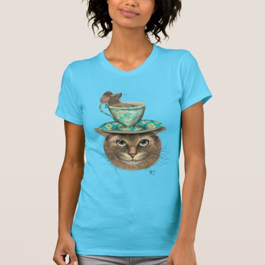 Cheshire Cat met Cup op kop T-shirt (Voorkant)
